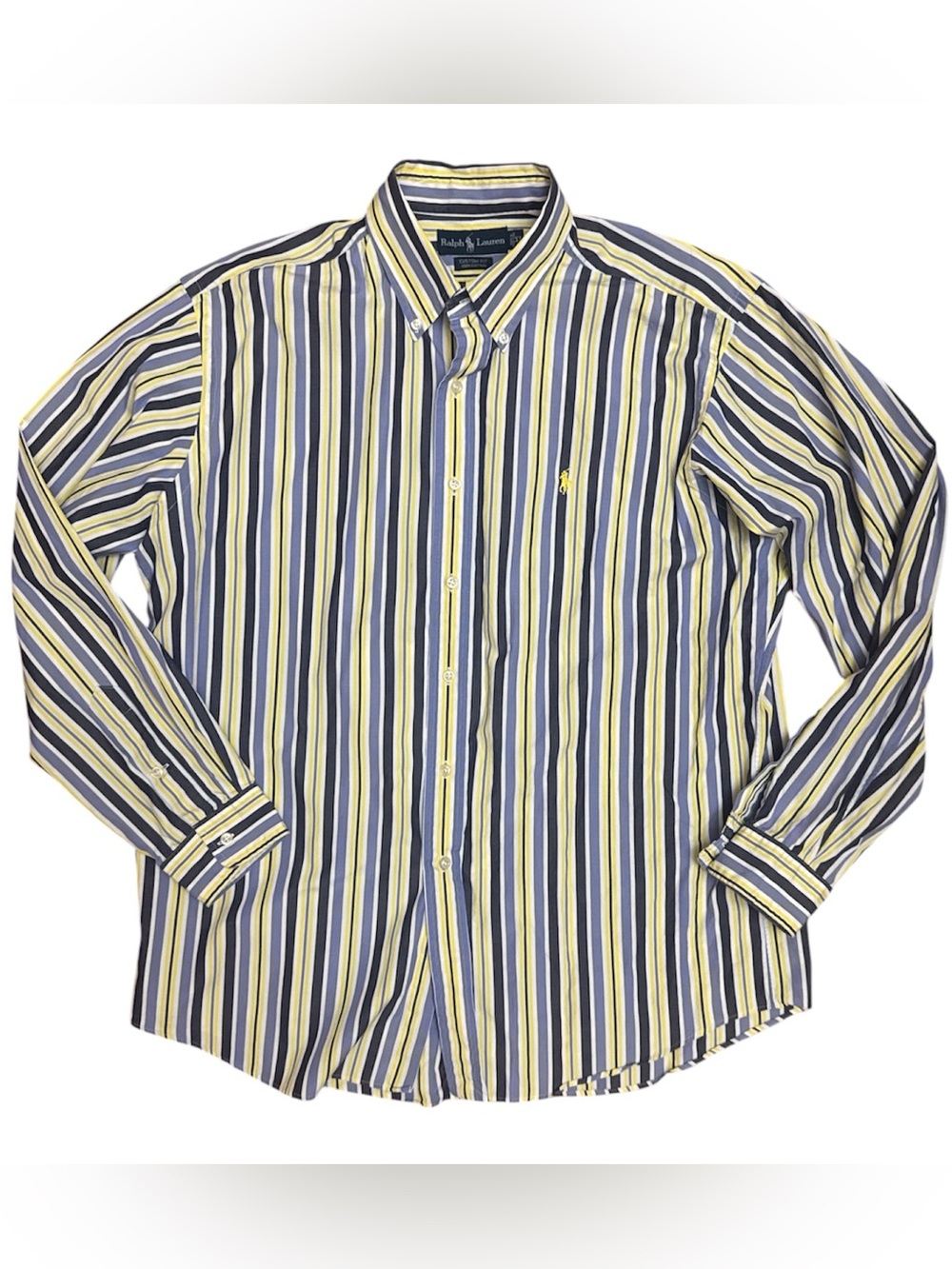 Ralph Lauren Men’s Yellow, Navy & White Striped Button-Down Shirt